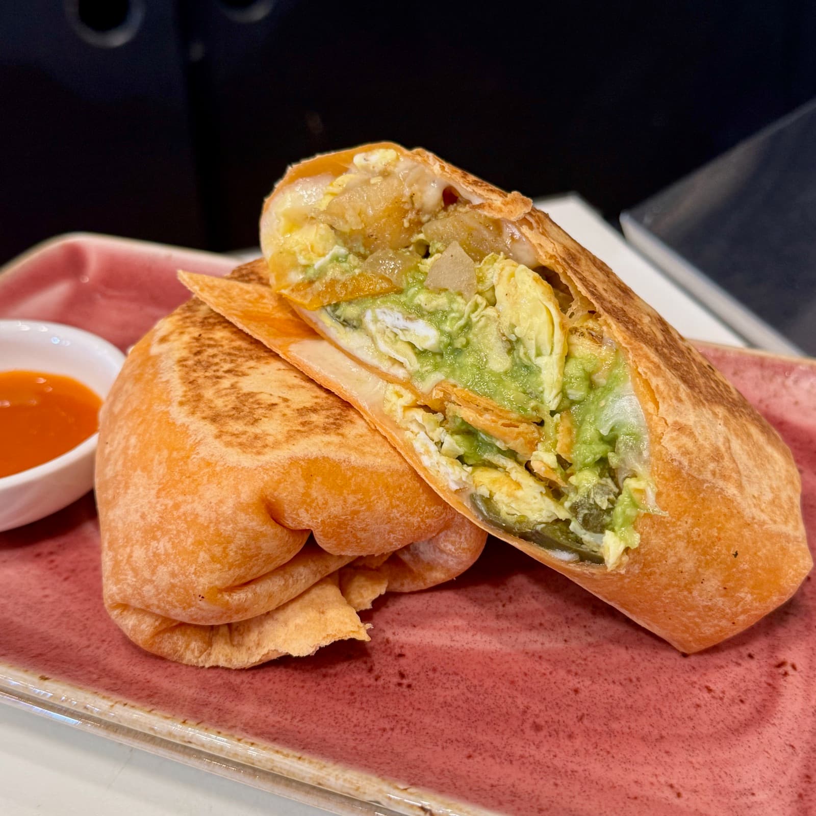 Breakfast burrito with avocado